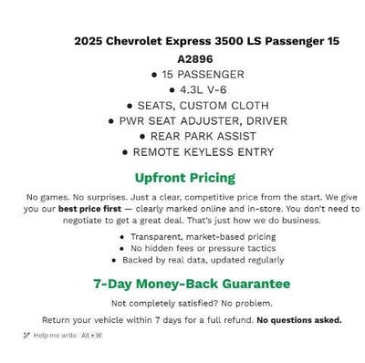 2025 Chevrolet Express Passenger 3500 1LS